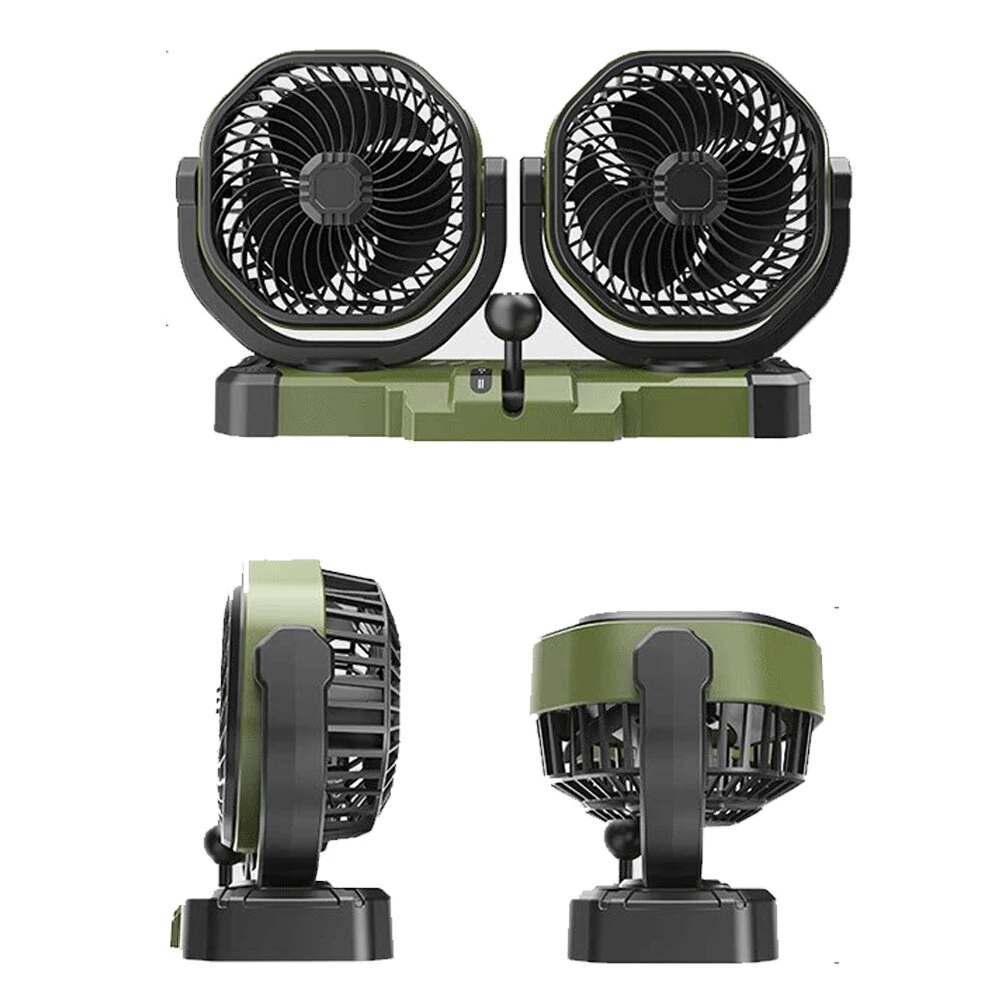 OATSBASF 5V 12V 24V Dual Head Car Fan 2 Speed Adjustment 360° Rotatable Low Noise USB Lighter Universal Vehicle Cooling Fan — view 2