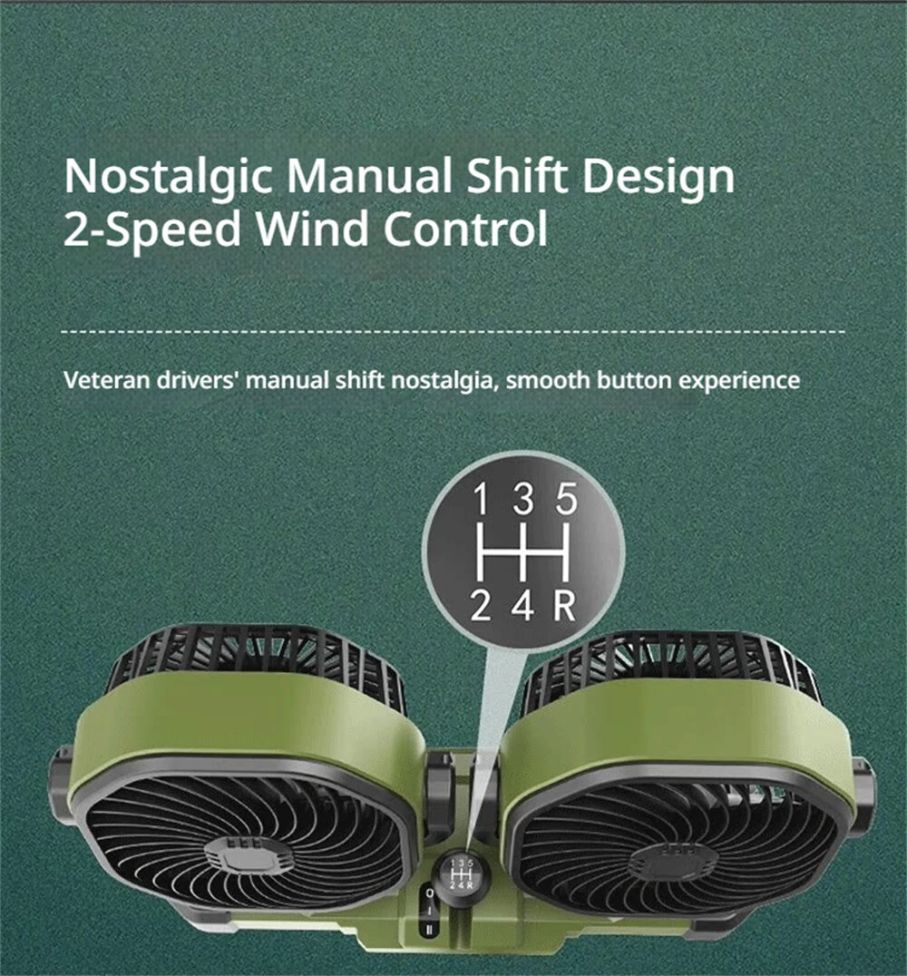 OATSBASF 5V 12V 24V Dual Head Car Fan 2 Speed Adjustment 360° Rotatable Low Noise USB Lighter Universal Vehicle Cooling Fan — view 3