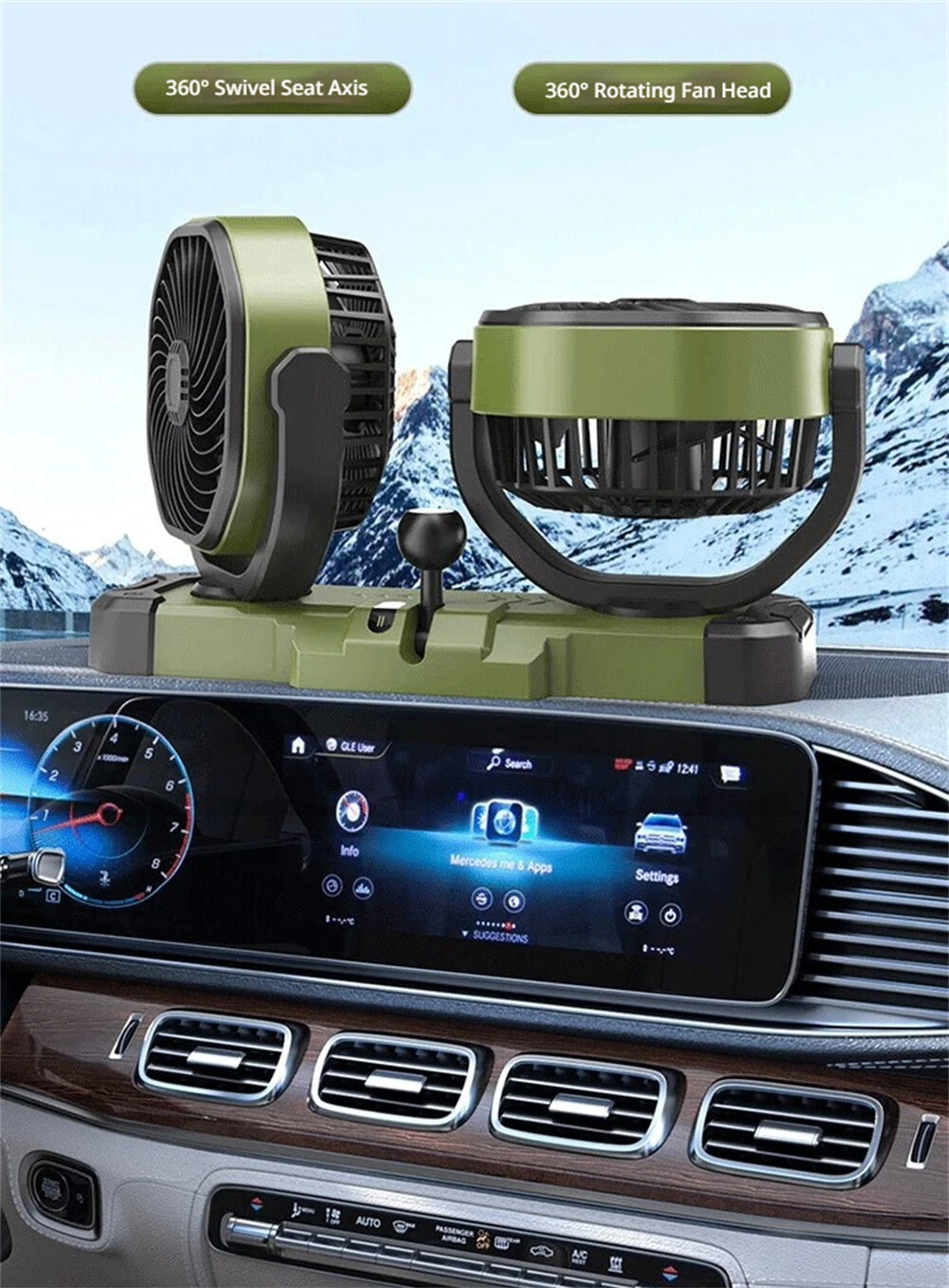 OATSBASF 5V 12V 24V Dual Head Car Fan 2 Speed Adjustment 360° Rotatable Low Noise USB Lighter Universal Vehicle Cooling Fan — view 5