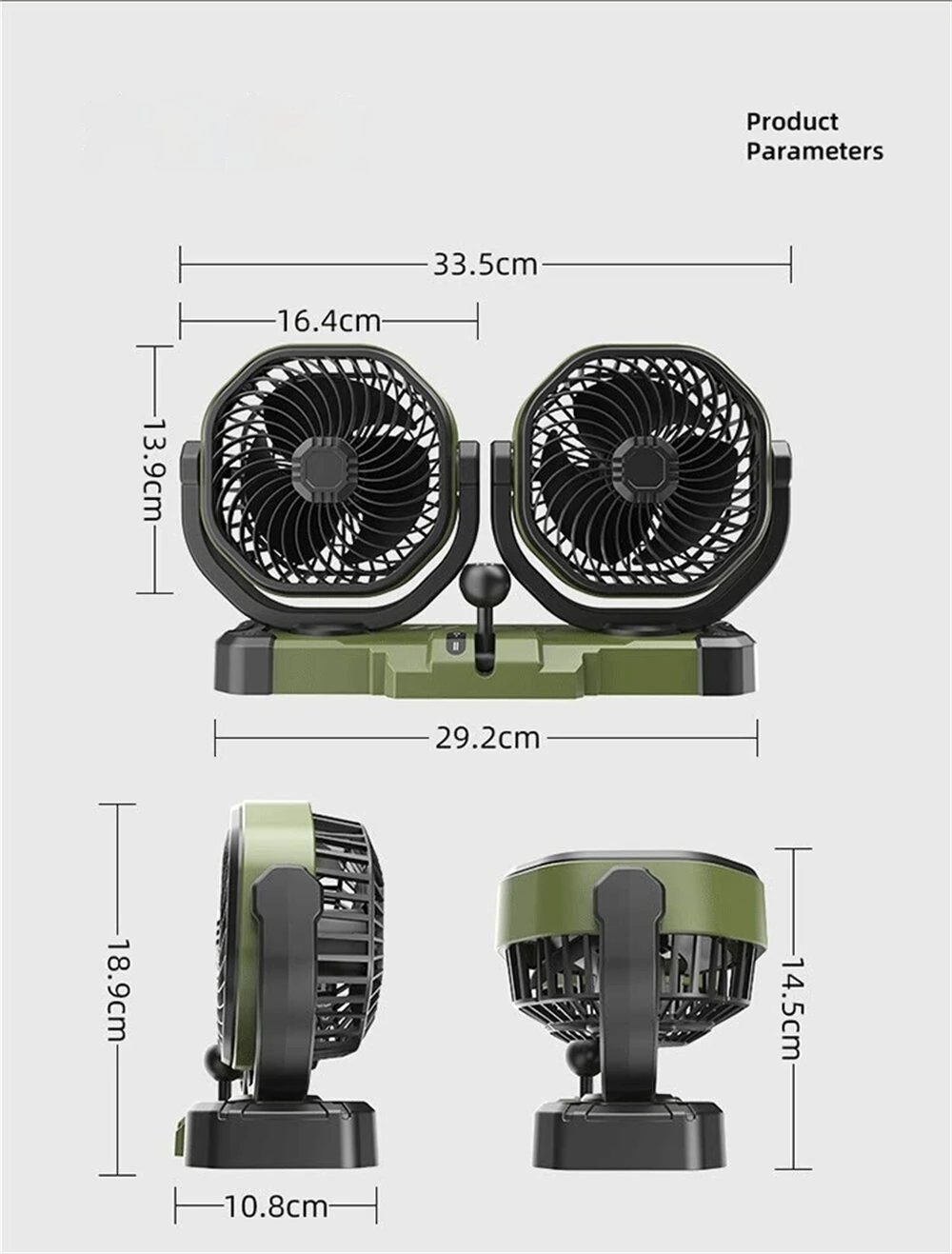 OATSBASF 5V 12V 24V Dual Head Car Fan 2 Speed Adjustment 360° Rotatable Low Noise USB Lighter Universal Vehicle Cooling Fan — view 9