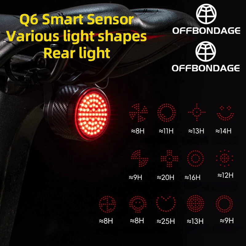 OFFBONDAGE ATS-Q6 Smart Auto Brake Sensing Bicycle Taillight 13 Light Modes Type-C Rechargeable Waterproof Bike Rear Light for MTB Road Night Riding Safety — view 2