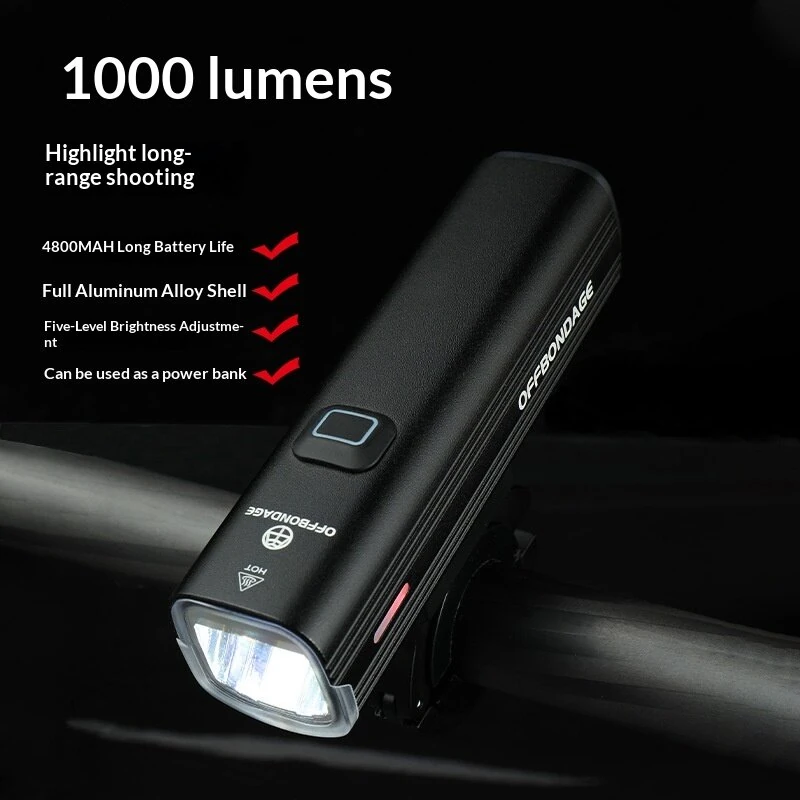 OFFBONDAGE HR3-1000 Bike Headlight 1000LM Lightweight Waterproof USB Charging Bicycle Front Light for Outdoor Night Riding Safety — view 2