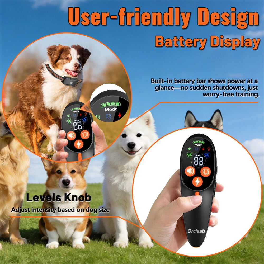 ORCLEAB BC901 Remote Dog Training Collar 3300FT Long Range IP67 Waterproof Receiver 3 Modes Beep Vibration Shock Dual Channel Type-C Fast Charging Safety Light — view 2