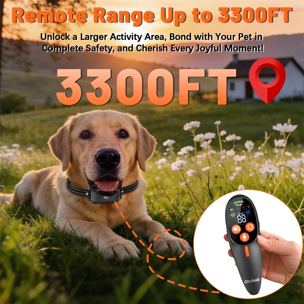ORCLEAB BC901 Remote Dog Training Collar 3300FT Long Range IP67 Waterproof Receiver 3 Modes Beep Vibration Shock Dual Channel Type-C Fast Charging Safety Light — view 4