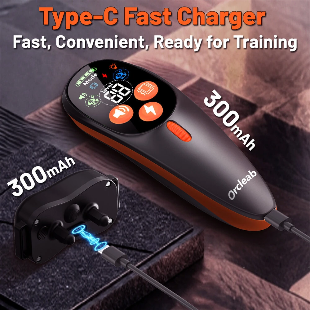 ORCLEAB BC901 Remote Dog Training Collar 3300FT Long Range IP67 Waterproof Receiver 3 Modes Beep Vibration Shock Dual Channel Type-C Fast Charging Safety Light — view 5