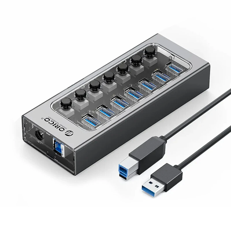 ORICO AT2U3 7-in-1 5Gbps USB 3.0 Hub Docking Station with Independent Power Switch 7xUSB-A Splitter Adapter for Macbook Mobile Phone Tablets