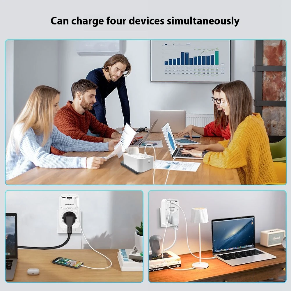 OT50 Tuya Smart WiFi GaN Fast Charger EU Socket 65W PD Charging 2 Type-C+USB-A Ports APP Remote Push Timing Function Voice Control with Alexa Google Assistant — view 4