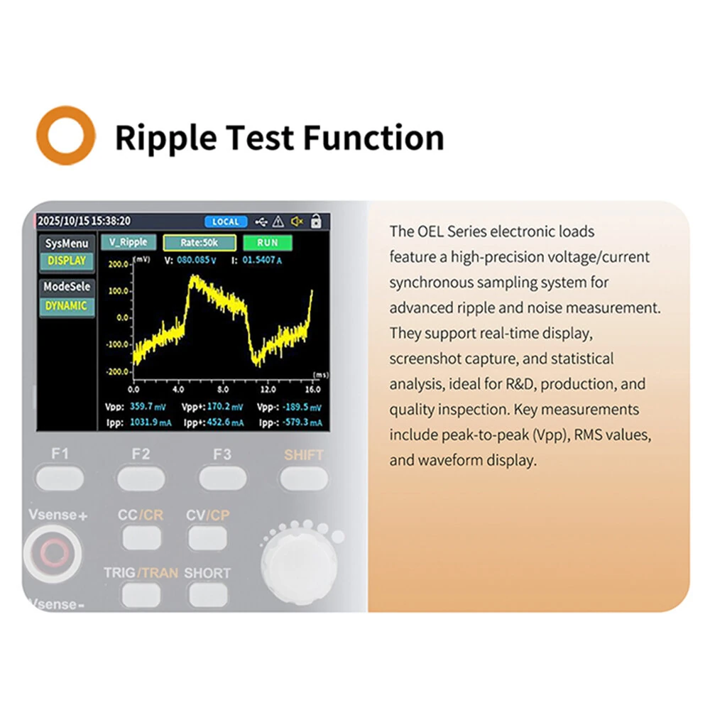 OWON OEL1500 OEL3000 Series Programmable DC Electronic Load 5kHz Dynamic Testing Ripple Test Battery Capacity Testing RS232 USB SCPI Protocol  0-30A 0-150V 150W 300W (Optional) — view 3
