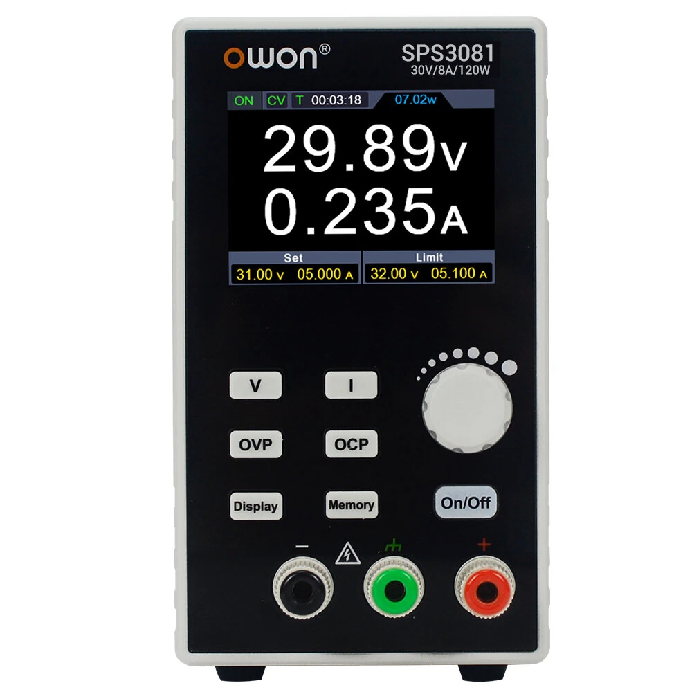 OWON SPS Programmable DC power supply SPS6051 SPS3081 Fanless Low Noise 60V/30V 5A/8A 1CH 2.8 Inch LCD USB — view 3