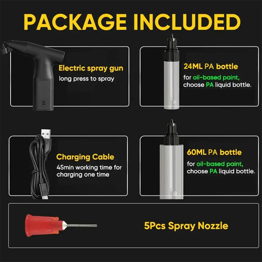 P-01/P-02 Electric Spray Gun Kit 1/3-Speed 0.3/0.5mm Nozzles 24ML/60ML PA Bottles 0.04MPa 7L/8L Airflow Rechargeable Cordless — view 4