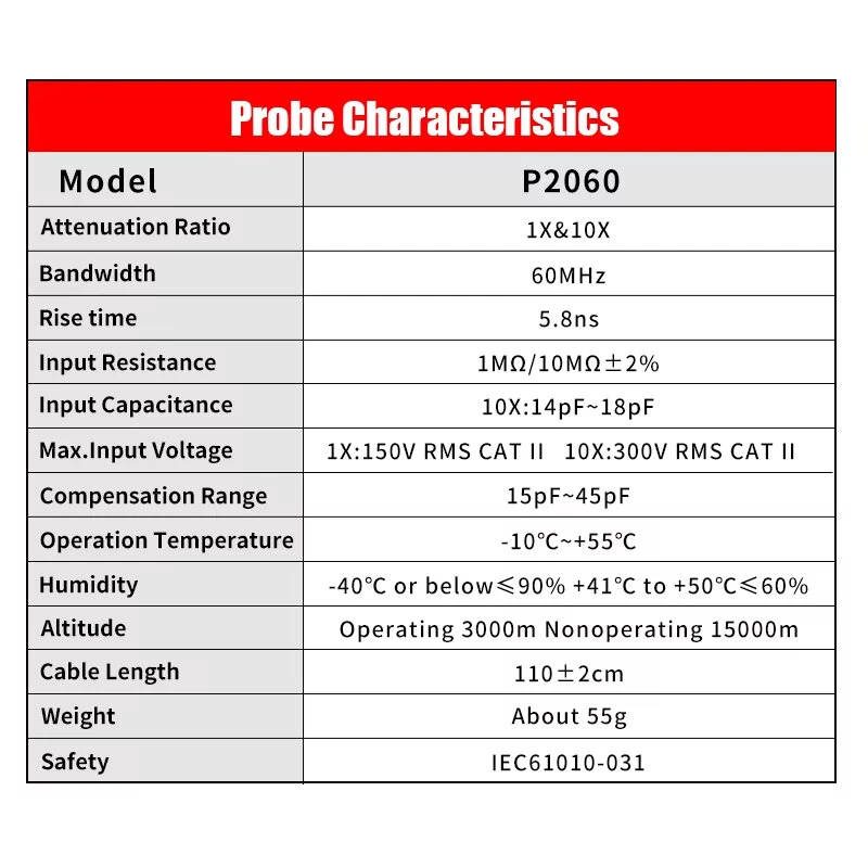 P2060 Oscilloscope Probe Kit  for ZT703S 702S 60MHz 1X 10X Mayitr High Precision Oscilloscope Multimeter Tester Probe Test Leads Accessories — view 2