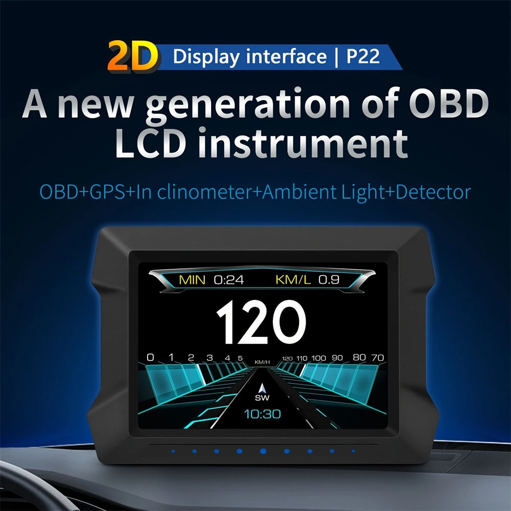 P22 HUD Smart Head-Up Display 3.5 inches OBD LCD Instrument Panel All-in-one Inclinometer Car Fault Code Clearing and Detection Instrument — view 2