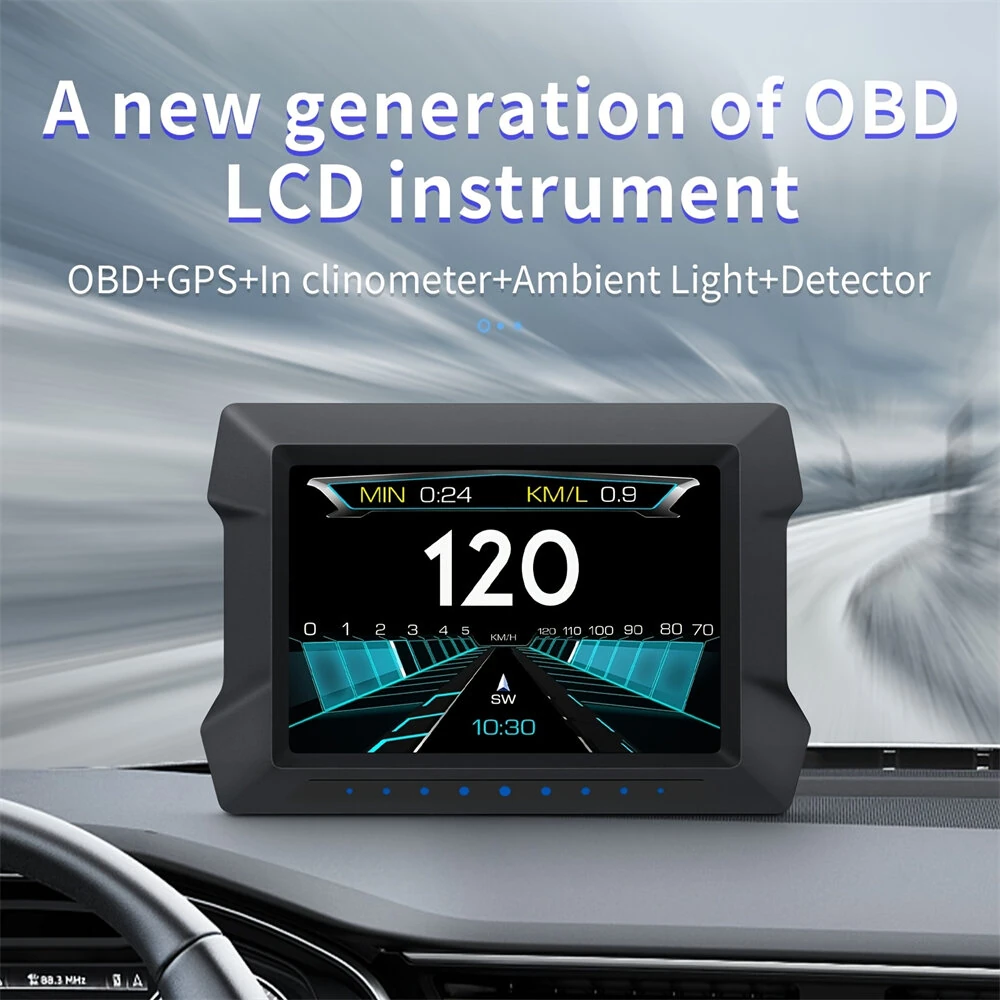P22 HUD Smart Head-Up Display 3.5 inches OBD LCD Instrument Panel All-in-one Inclinometer Car Fault Code Clearing and Detection Instrument — view 3