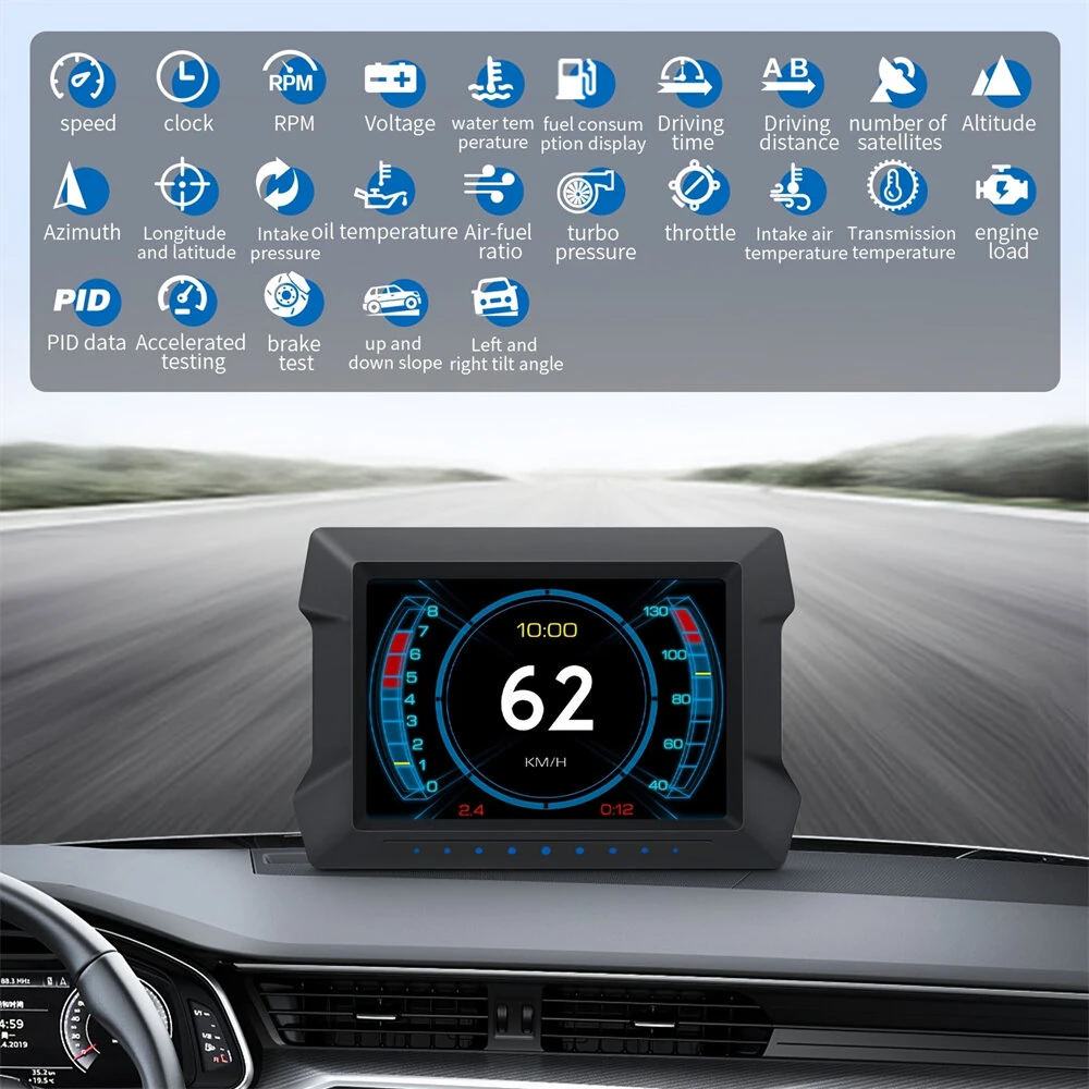 P22 HUD Smart Head-Up Display 3.5 inches OBD LCD Instrument Panel All-in-one Inclinometer Car Fault Code Clearing and Detection Instrument — view 4