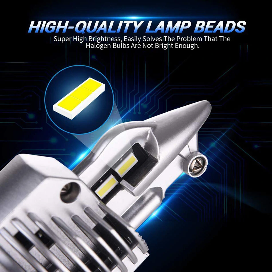 Pair H4 80W Car Front LED Headlight Bulbs Hi-Low Beam for Lighting Modification 6000K IP67 Waterproof 16000LM — view 5