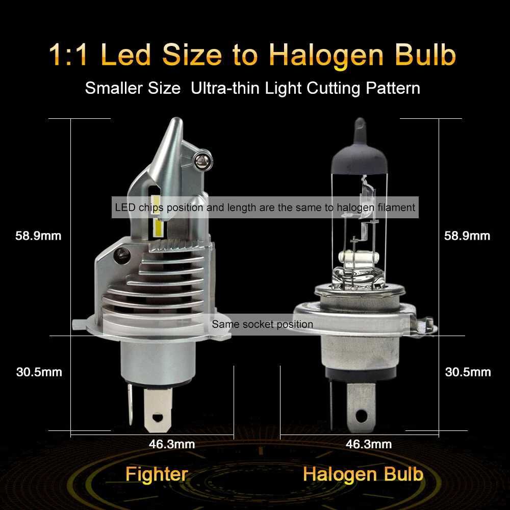 Pair H4 80W Car Front LED Headlight Bulbs Hi-Low Beam for Lighting Modification 6000K IP67 Waterproof 16000LM — view 8