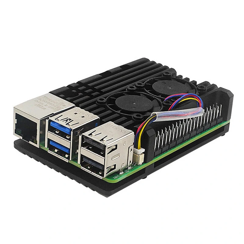 Passive Dissipation Metal Case for Raspberry Pi 5 5B Aluminum Alloy Shell with Dual Cooling Fan — view 2