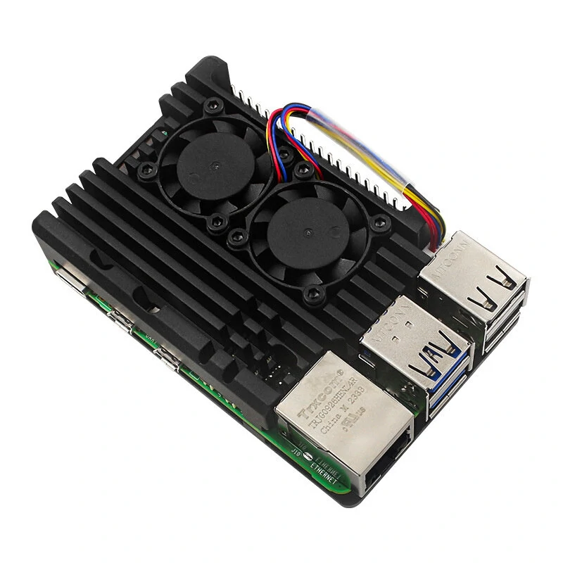 Passive Dissipation Metal Case for Raspberry Pi 5 5B Aluminum Alloy Shell with Dual Cooling Fan — view 3