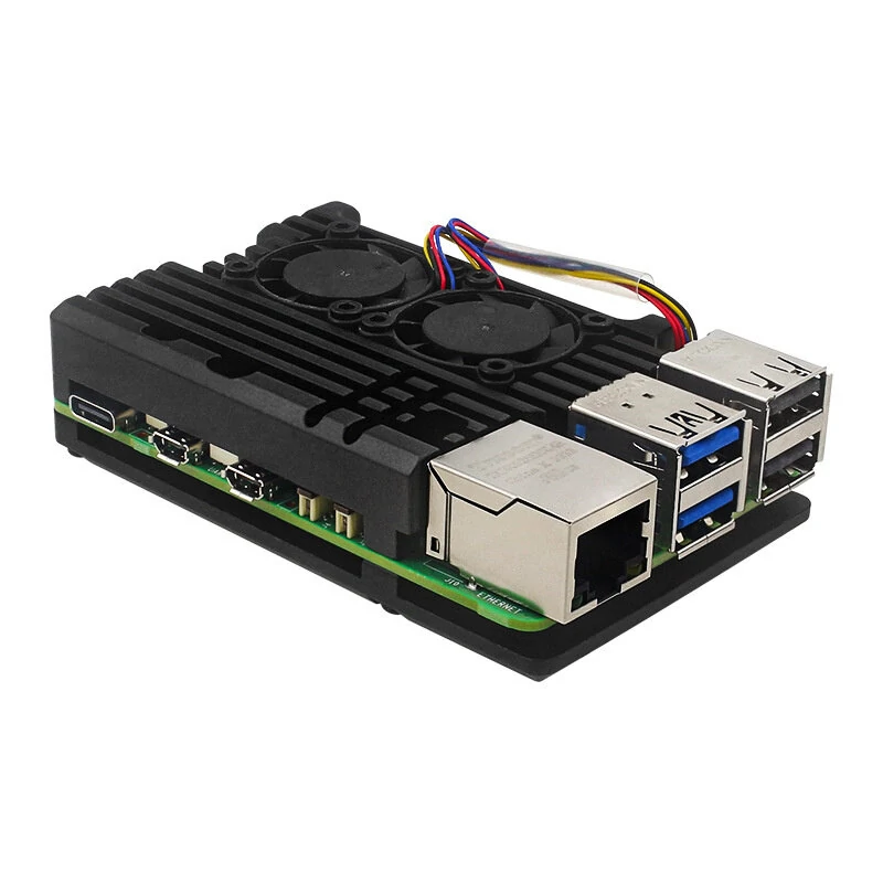 Passive Dissipation Metal Case for Raspberry Pi 5 5B Aluminum Alloy Shell with Dual Cooling Fan — view 4