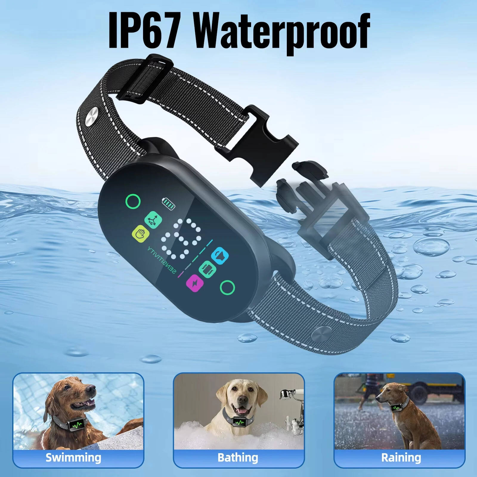 PB20 Smart Dog Training Collar Anti Barking Intelligent Automatic Adjustable Sensitivity Beep Shock Vibrator IP67 Waterproof Type-C Charging for Dog 10-120LBs — view 5