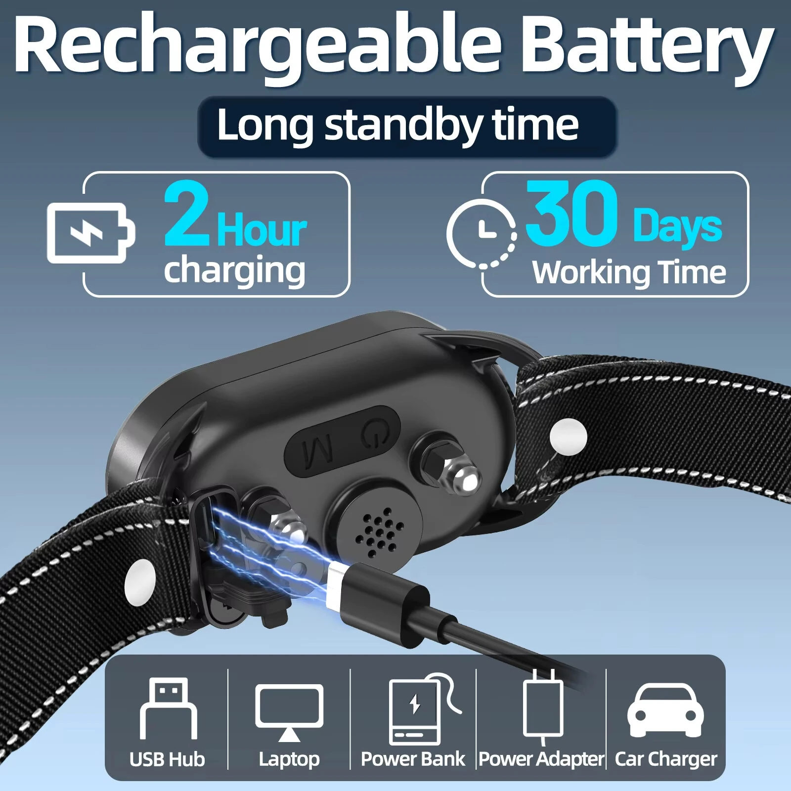 PB20 Smart Dog Training Collar Anti Barking Intelligent Automatic Adjustable Sensitivity Beep Shock Vibrator IP67 Waterproof Type-C Charging for Dog 10-120LBs — view 6
