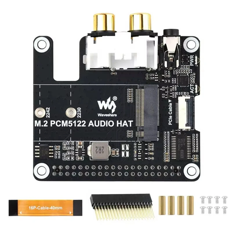 PCIe To M.2 HAT With I2S Audio Extension For Raspberry Pi Supports NVMe Protocol Solid State Drive PCM5122 DAC Onboard RCA Connector Headphone Jack — view 7