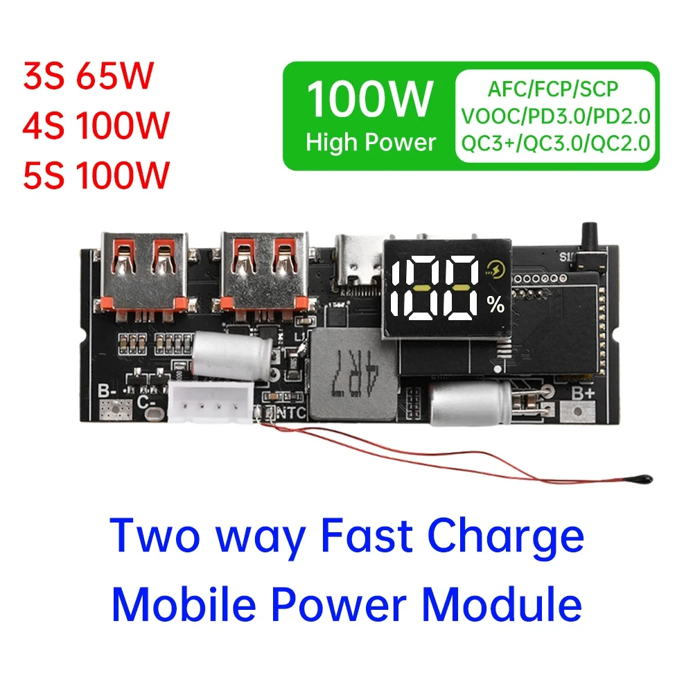 PD 65W 100W Fast Charging Module Mobile Power Supply Board Dual Way Charge 6-Port QC PD PPS SCP VOOC USB Type-C Solar Panel Compatible — view 4