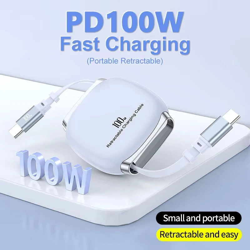 PD100W Type-C to Type-C Stretchable Cable PD Fast Charging Data Transmission Copper Core Line 35cm-100cm Telescopic Length for iPhone 17 17Pro 16 Pro Max for Huawei Mate XTs for Xiaomi 17pro for OPPO — view 2