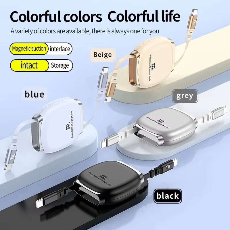 PD100W Type-C to Type-C Stretchable Cable PD Fast Charging Data Transmission Copper Core Line 35cm-100cm Telescopic Length for iPhone 17 17Pro 16 Pro Max for Huawei Mate XTs for Xiaomi 17pro for OPPO — view 3