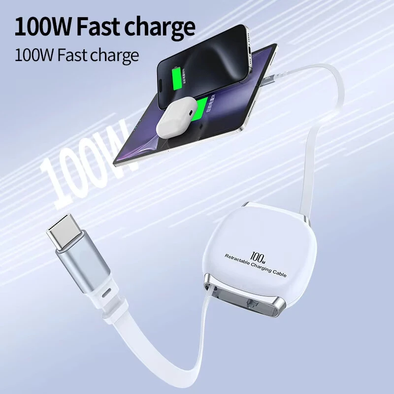 PD100W Type-C to Type-C Stretchable Cable PD Fast Charging Data Transmission Copper Core Line 35cm-100cm Telescopic Length for iPhone 17 17Pro 16 Pro Max for Huawei Mate XTs for Xiaomi 17pro for OPPO — view 5