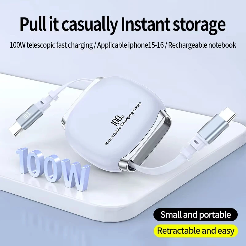 PD100W Type-C to Type-C Stretchable Cable PD Fast Charging Data Transmission Copper Core Line 35cm-100cm Telescopic Length for iPhone 17 17Pro 16 Pro Max for Huawei Mate XTs for Xiaomi 17pro for OPPO — view 6