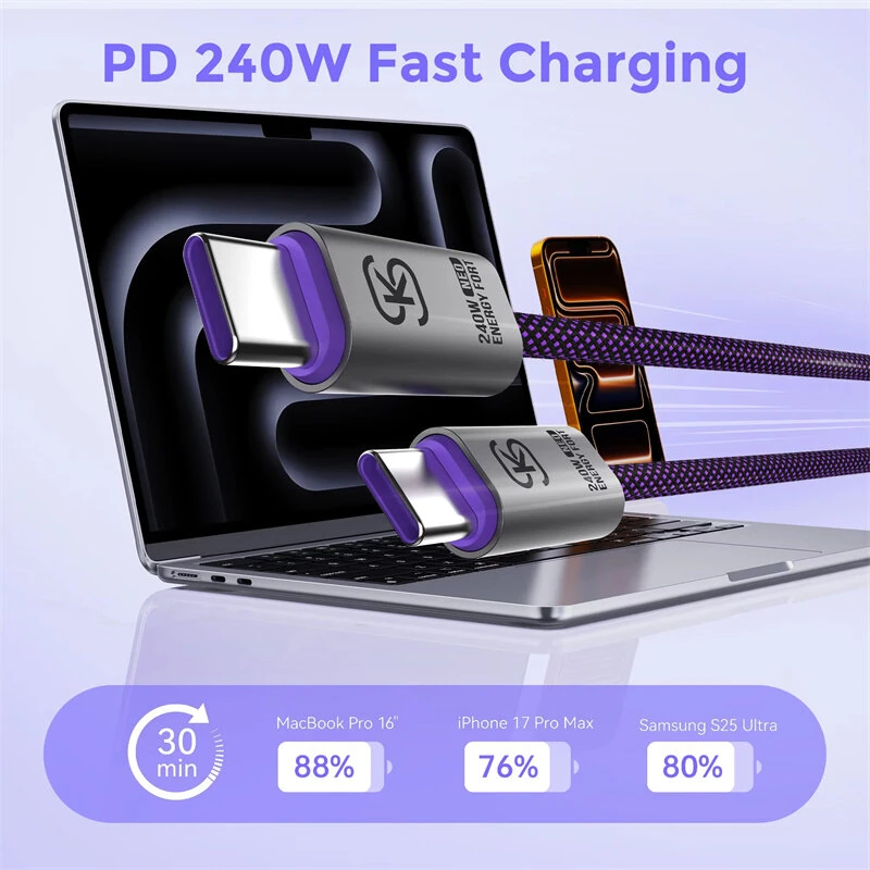 PD240W Type-C to Type-C Cable PD Fast Charging Data Transmission Copper Core Line 1.2M/1.8M Long for iPhone 17 17Pro 16 Pro Max 15 14 13 for Huawei Mate XTs for OPPO for VIVO — view 3