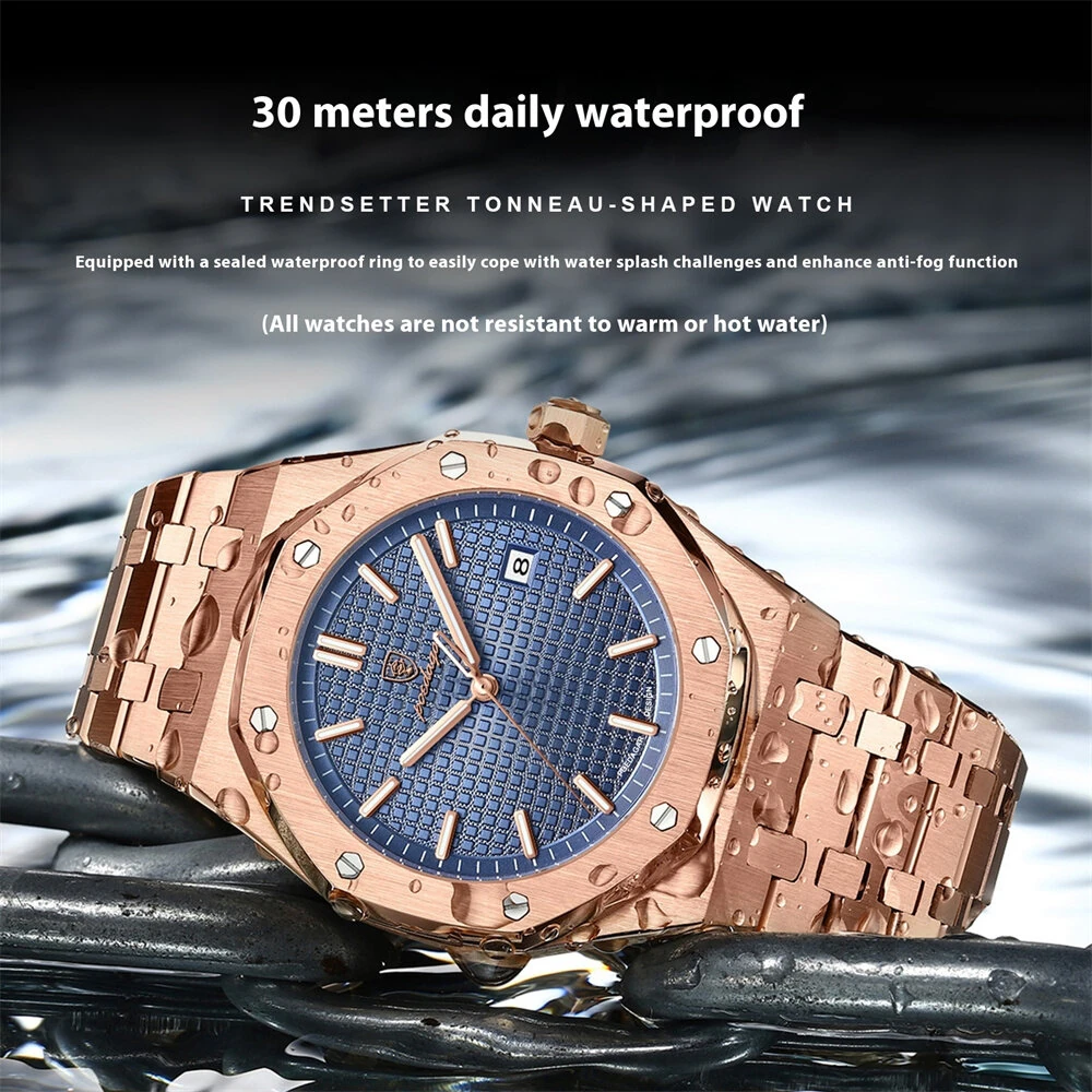 PENGAGAR Men's Business Casual Watch Waterproof Luminous Date Stainless Steel Fashion Quartz Wristwatch — view 2