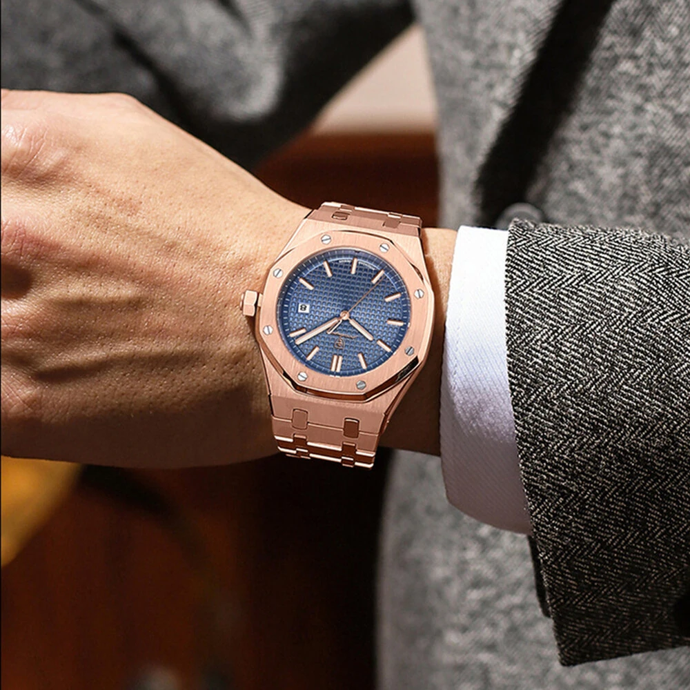 PENGAGAR Men's Business Casual Watch Waterproof Luminous Date Stainless Steel Fashion Quartz Wristwatch — view 5