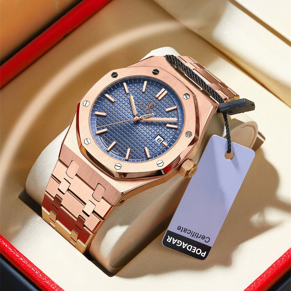 PENGAGAR Men's Business Casual Watch Waterproof Luminous Date Stainless Steel Fashion Quartz Wristwatch — view 6
