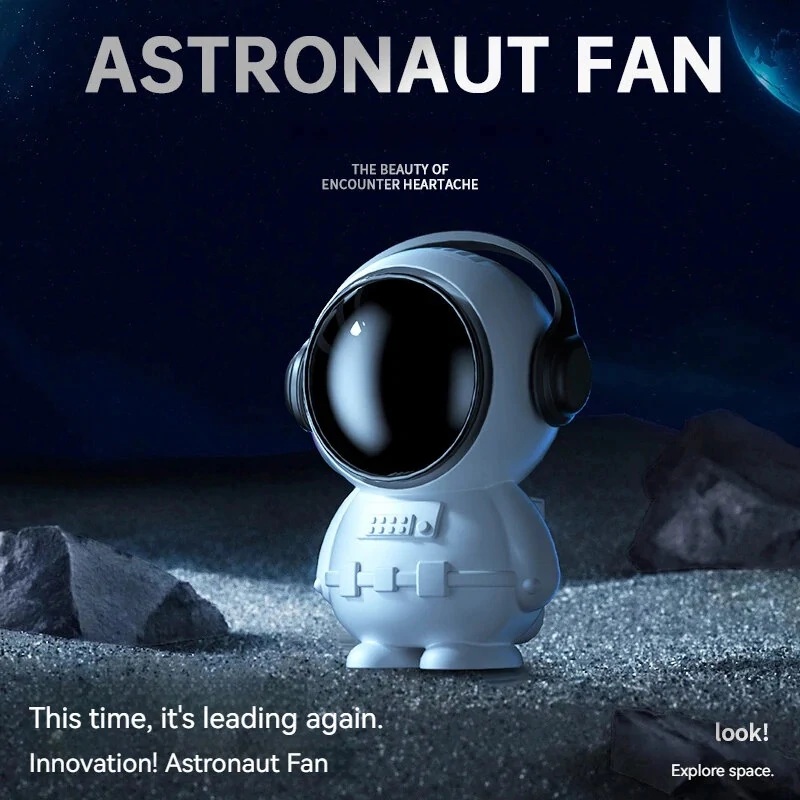 Personal Mini Fan Astronaut Leafless Fan Cute Spaceman Ornament USB Rechargeable Quiet Handheld Fan Portable Cordless Fan for Travel Outdoor — view 4