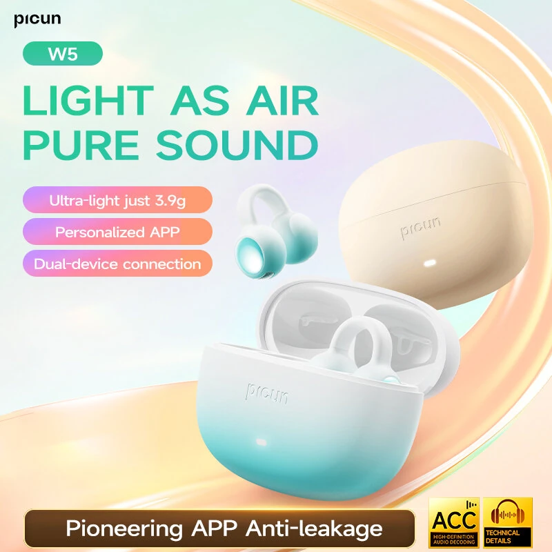 PICUN W5 TWS Earclip Earbuds Wireless bluetooth 5.4 Earphone HiFi Audio Deep Bass Dual-Mic AI Call Noise Reduction 40H Playback Lightweight Flexible Comfort Low Gaming Latency Sports Headphones — view 3