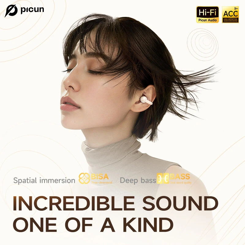 PICUN W5 TWS Earclip Earbuds Wireless bluetooth 5.4 Earphone HiFi Audio Deep Bass Dual-Mic AI Call Noise Reduction 40H Playback Lightweight Flexible Comfort Low Gaming Latency Sports Headphones — view 5