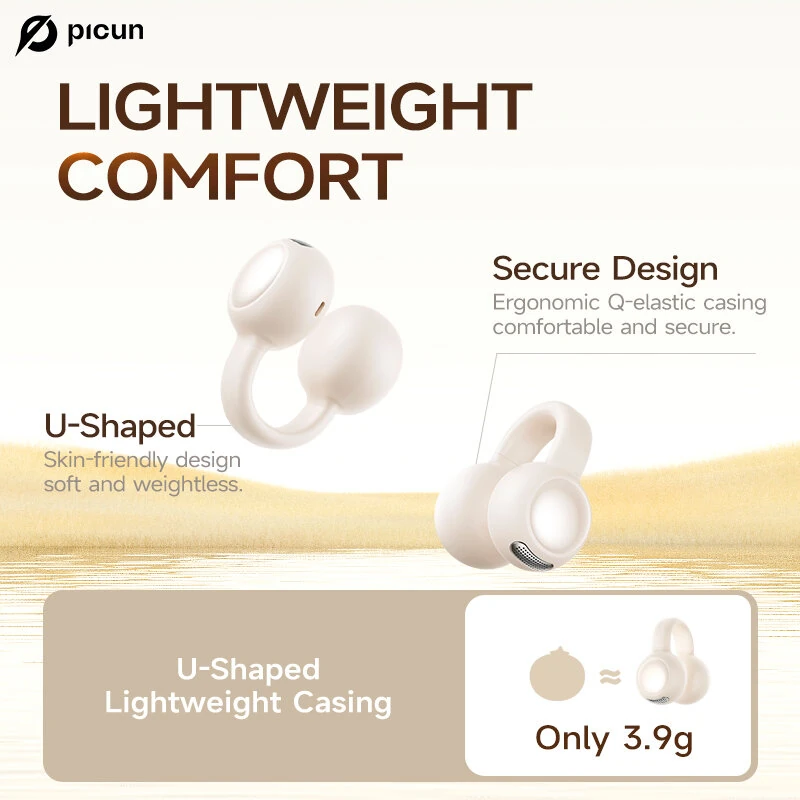 PICUN W5 TWS Earclip Earbuds Wireless bluetooth 5.4 Earphone HiFi Audio Deep Bass Dual-Mic AI Call Noise Reduction 40H Playback Lightweight Flexible Comfort Low Gaming Latency Sports Headphones — view 7