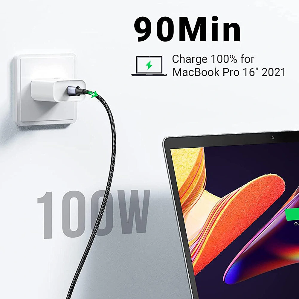 Pobod 100W Type-C to Type-C Cable 10Gbps Fast Data Transmission Support 4K/8K Display 0.5M/1M/2M Long for Phone Tablet TV — view 3
