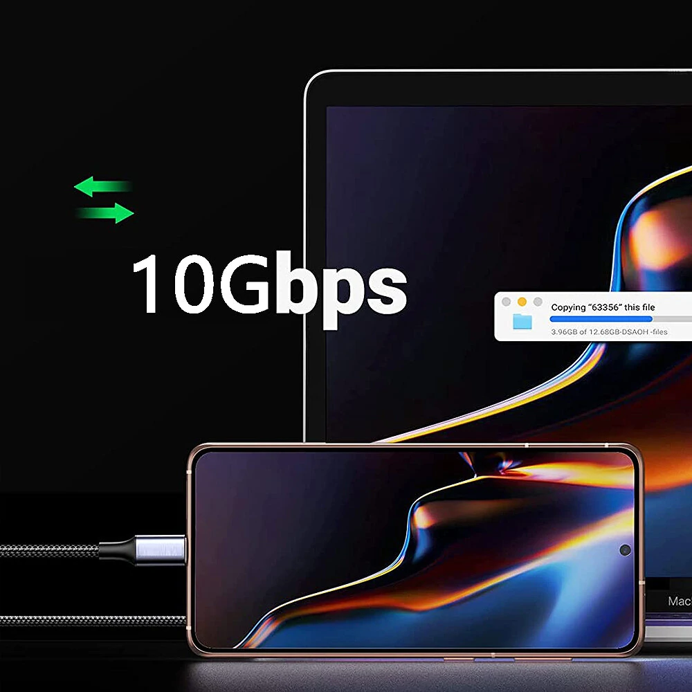 Pobod 100W Type-C to Type-C Cable 10Gbps Fast Data Transmission Support 4K/8K Display 0.5M/1M/2M Long for Phone Tablet TV — view 6