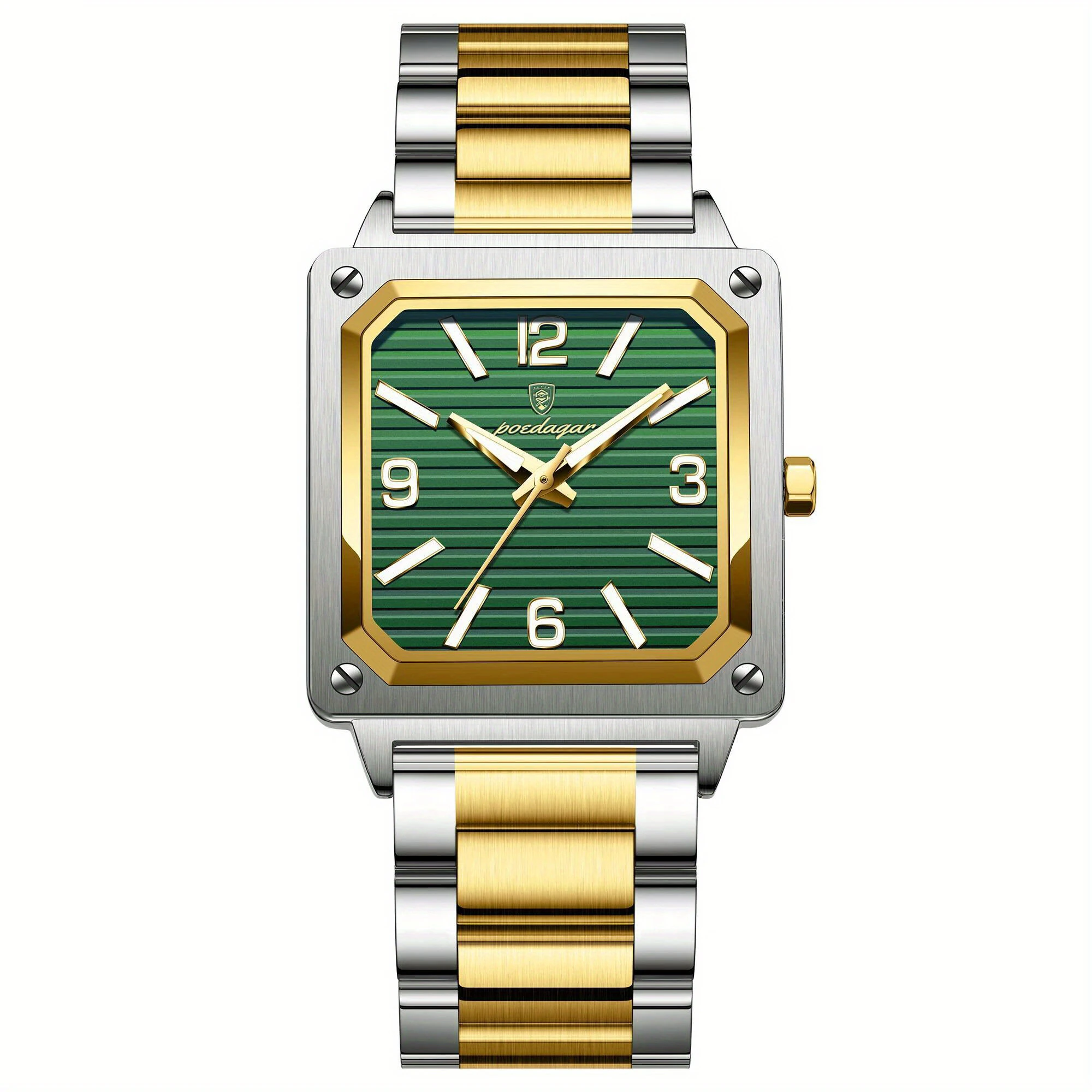 POEDAGAR Luxury Fashion Men's Square Business Quartz Watch Waterproof Luminous Stainless Steel Strap Men Watches — view 7