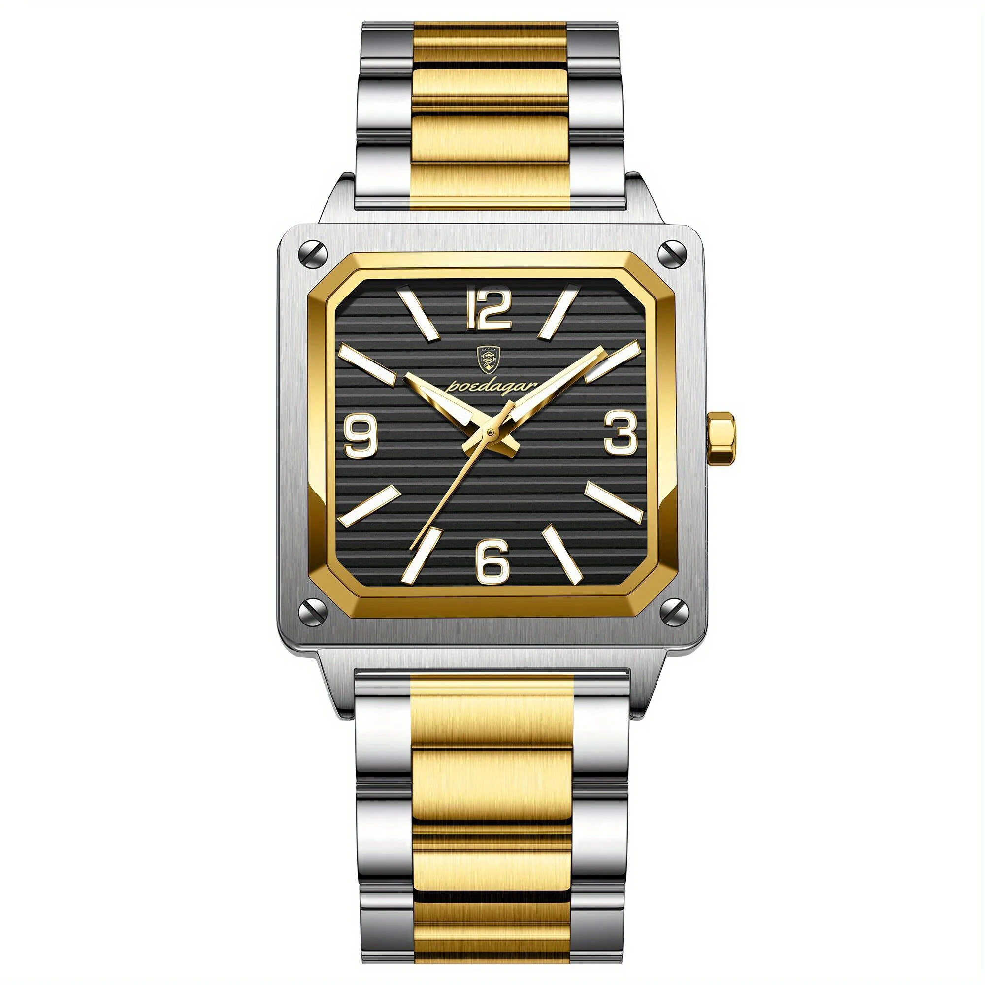 POEDAGAR Luxury Fashion Men's Square Business Quartz Watch Waterproof Luminous Stainless Steel Strap Men Watches — view 8