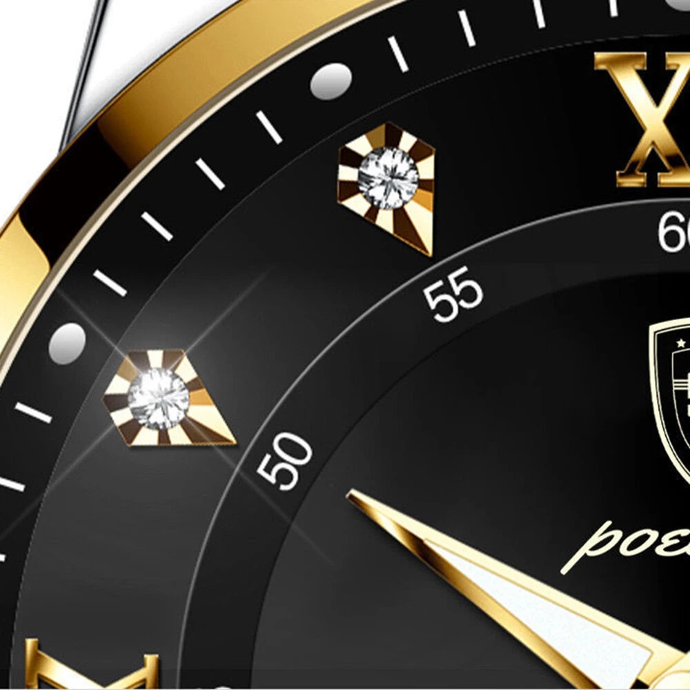 POEDAGAR Luxury Rhinestone Business Men Quartz Watch Calendar Week Luminous Pointer Leather Strap Waterproof Wristwatch — view 6
