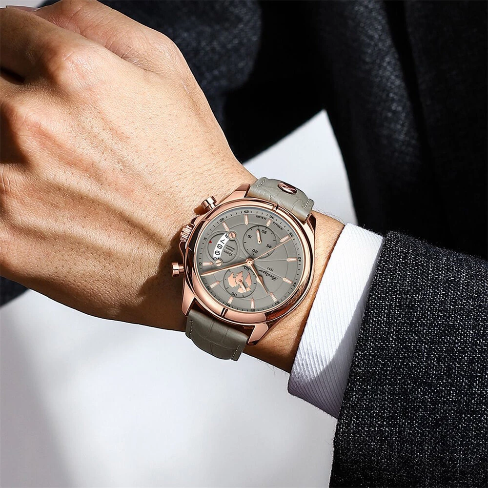 POEDAGAR Men's Waterproof Luminous Quartz Watches Fashion Multi-function Business Casual Wristwatch — view 6