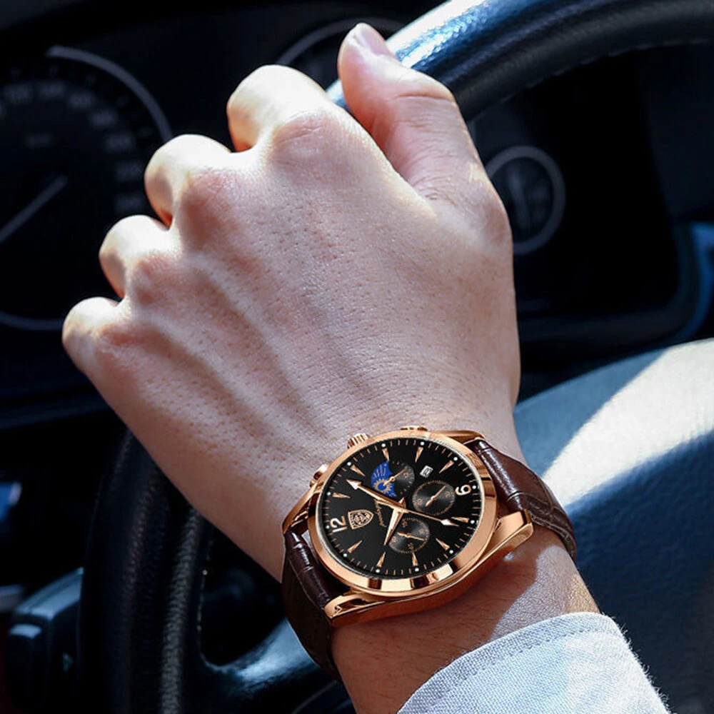 POEDAGAR Men Watches Waterproof Luminous Calendar Quartz Watch Stainless Steel Leather Watch Fashion Luxury Business Wristwatch — view 7