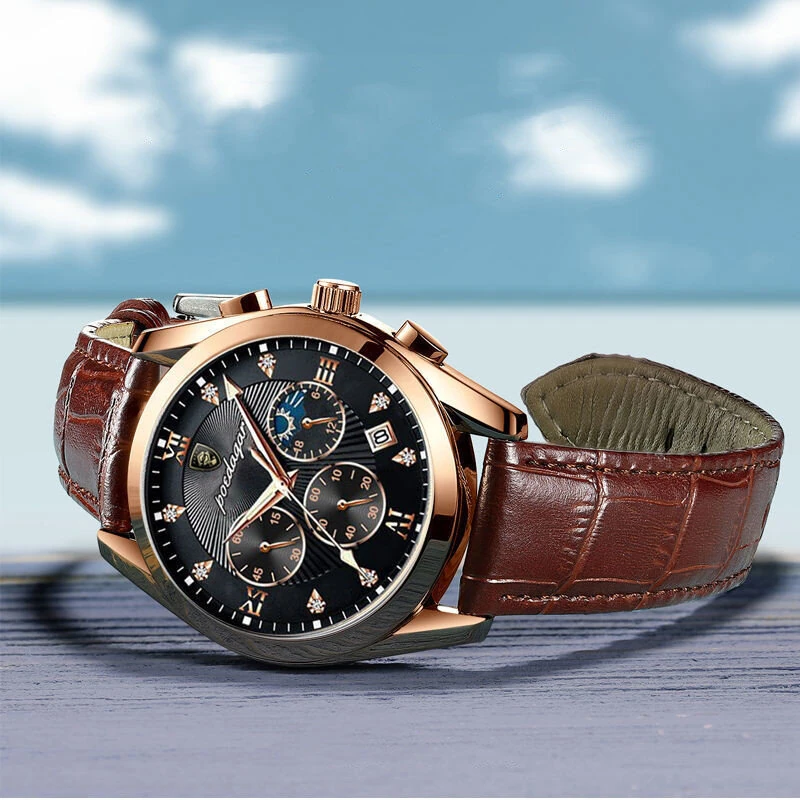 POEDAGAR Men Watches Waterproof Luminous Calendar Quartz Watch Stainless Steel Leather Watch Fashion Luxury Business Wristwatch — view 8