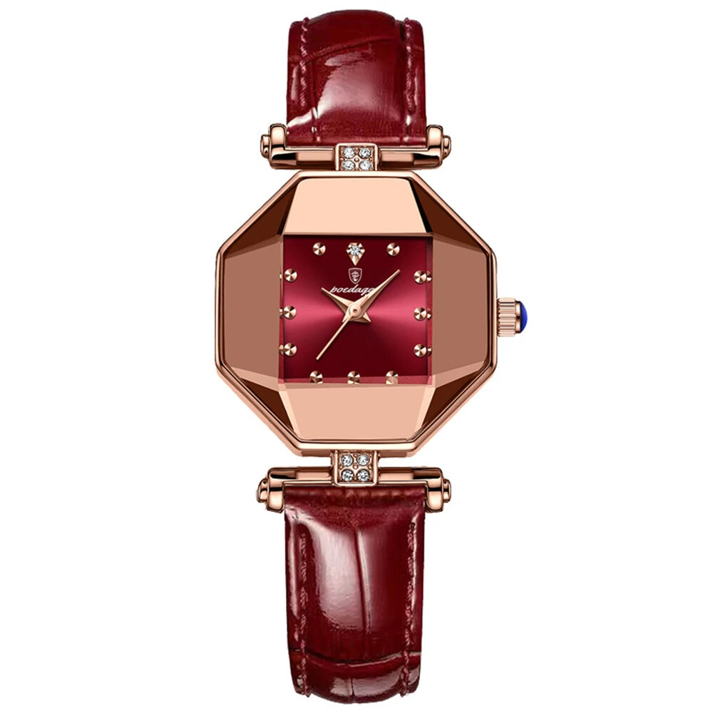 POEDAGAR Women Watches Fashion Luxury Rhinestones Quartz Watch Polygon Pointer Waterproof Ladies Leather Wristwatch — view 8