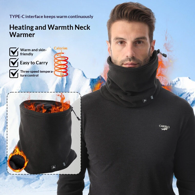 Polar Fleece Heated Neck Scarf with 3 Temperature Settings Type-C Charging Electric Neck Warmer Thermal Neck Gaiter for Outdoor Winter Sports Cold Weather Gear — view 3