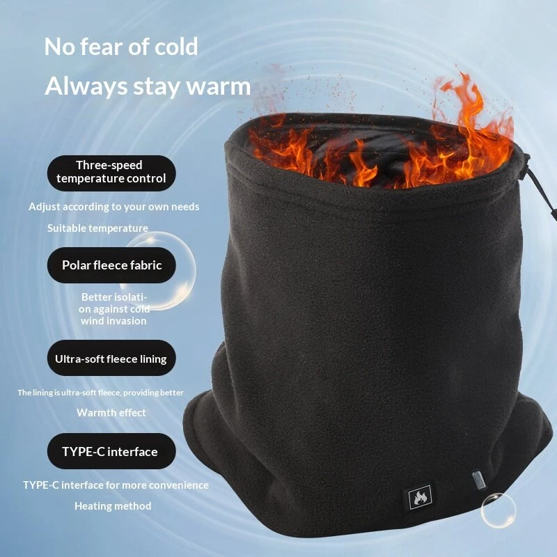 Polar Fleece Heated Neck Scarf with 3 Temperature Settings Type-C Charging Electric Neck Warmer Thermal Neck Gaiter for Outdoor Winter Sports Cold Weather Gear — view 5